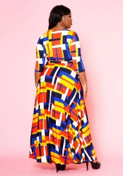 Plus Size Geometric Pattern Fit & Flare Maxi Dress -Asoph Sales Shop 2022501 002 4