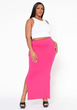 Plus Size Pocket Side Slit Maxi Skirt