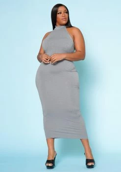 Plus Size Halter Neck Bodycon Midi Dress