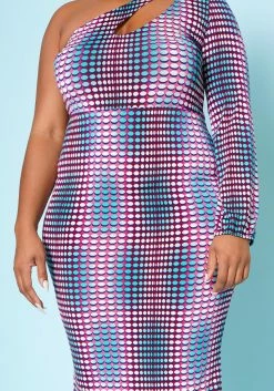 Plus Size Multi Dotted Print One Sleeve Midi Dress -Asoph Sales Shop 2022515 001 5