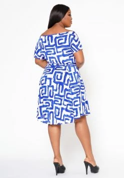 Plus Size Abstract Print Off Shoulder Flare Dress -Asoph Sales Shop 2022519 001 5