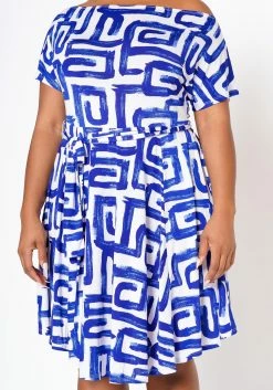 Plus Size Abstract Print Off Shoulder Flare Dress -Asoph Sales Shop 2022519 001 6
