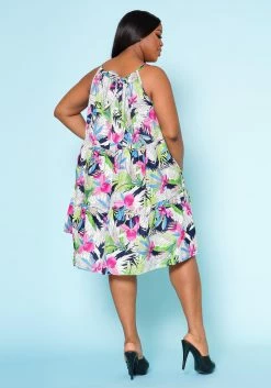 Plus Size Tropic Floral Pattern Flare Mini Dress -Asoph Sales Shop 2022523 001 4