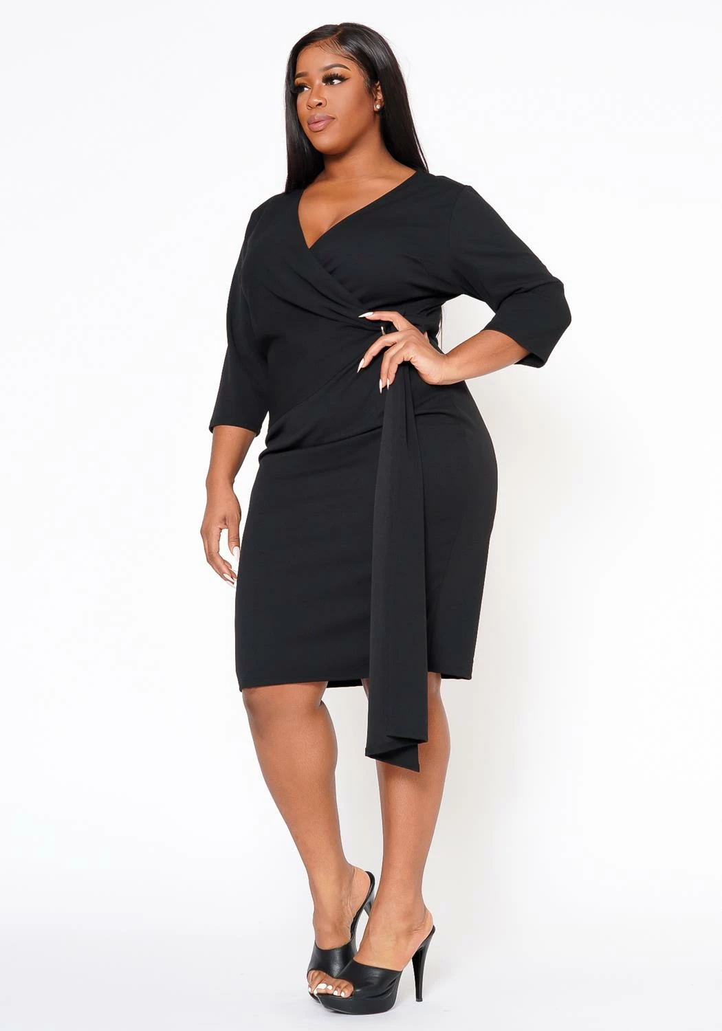 Plus Size V Neck Overlay Drape Mini Dress 4 Plus Size V Neck Overlay Drape Mini Dress - Image 4