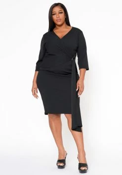 Plus Size V Neck Overlay Drape Mini Dress