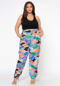 Plus Size Abstract Pattern Ankle Cuffed Pants