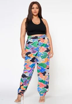 Plus Size Abstract Pattern Ankle Cuffed Pants -Asoph Sales Shop 2022538 001 2