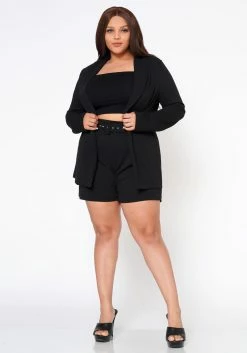 Plus Size Workaholic Blazer & Belted Shorts Set -Asoph Sales Shop 2022544 001 1
