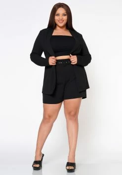 Plus Size Workaholic Blazer & Belted Shorts Set