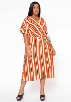Plus Size Puff Sleeve Wrap Dress
