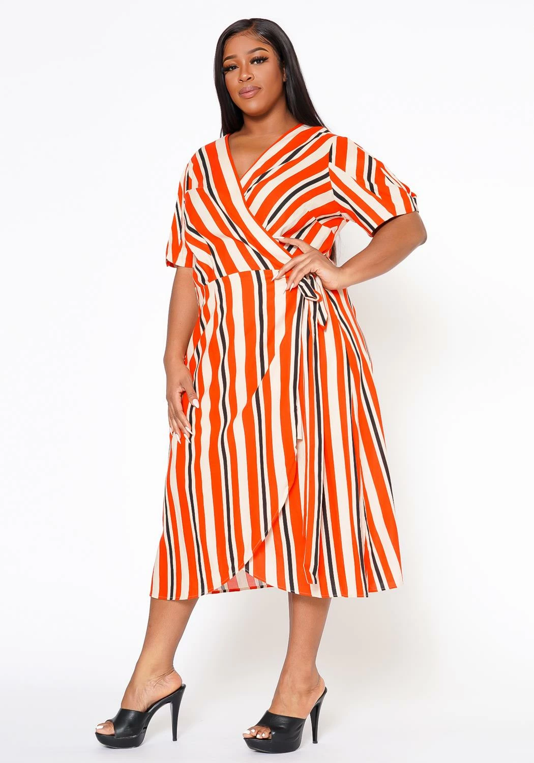 Plus Size Puff Sleeve Wrap Dress 3 Plus Size Puff Sleeve Wrap Dress - Image 3