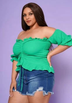 Plus Size Off Shoulder Ruffle Trim Top -Asoph Sales Shop 2022553 002 2