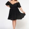 Plus Size Off Shoulder Pleated Flare Dress