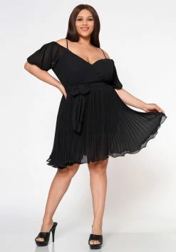 Plus Size Off Shoulder Pleated Flare Dress -Asoph Sales Shop 2022557 001 2