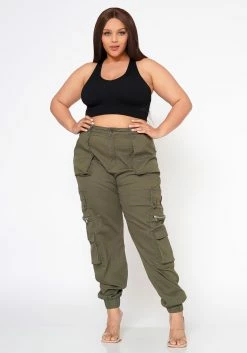Plus Size Ankle Cuffed Utility Cargo Pants