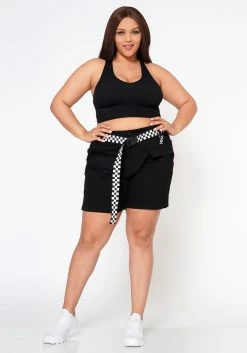 Plus Size Checkered Belt Utility Cargo Shorts