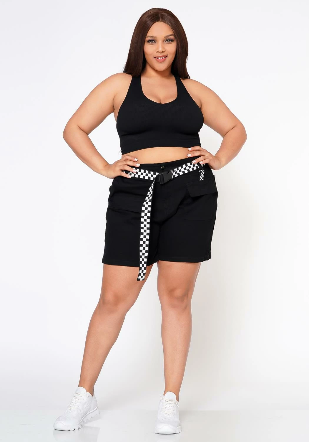 Plus Size Checkered Belt Utility Cargo Shorts 1 Plus Size Checkered Belt Utility Cargo Shorts