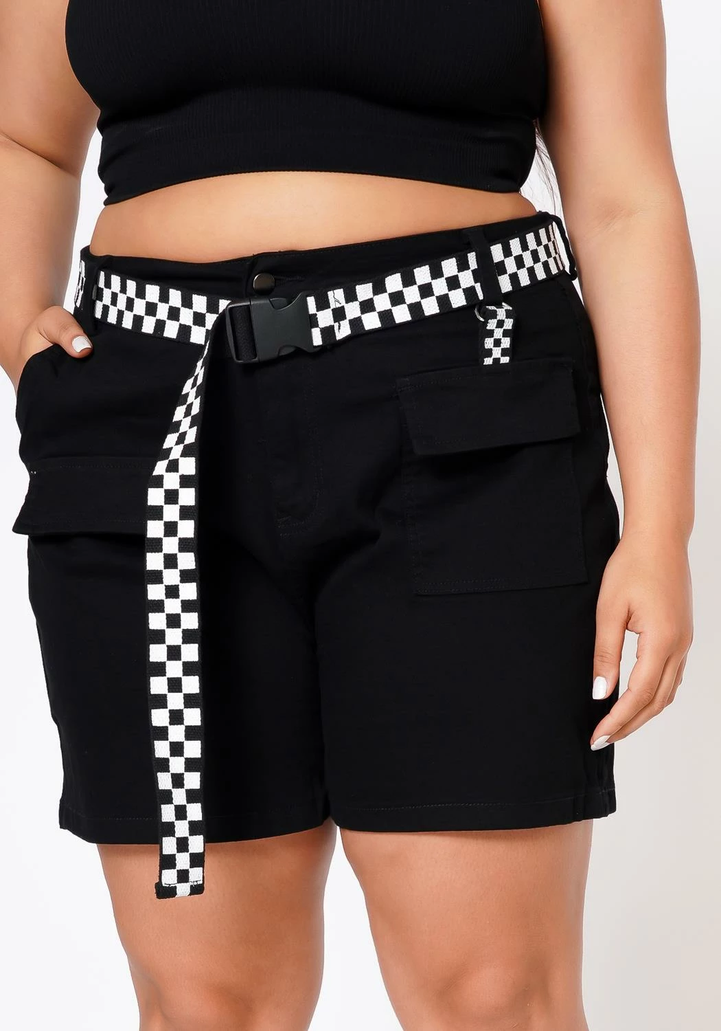 Plus Size Checkered Belt Utility Cargo Shorts 5 Plus Size Checkered Belt Utility Cargo Shorts - Image 5