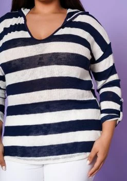 Plus Size Striped Hooded Knit Top -Asoph Sales Shop 2022570 001 5