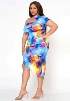 Plus Size Mindful Tie Dye One Sleeve Bodycon Dress -Asoph Sales Shop 2022571 001 2