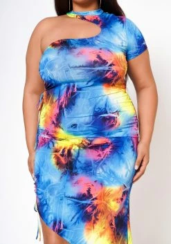 Plus Size Mindful Tie Dye One Sleeve Bodycon Dress -Asoph Sales Shop 2022571 001 4