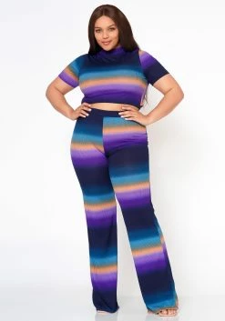 Plus Size Gradient Color Print Crop Top & Ribbed Pants Set -Asoph Sales Shop 2022574 002 1