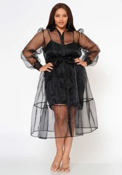 Plus Size Top Trend Sheer Button Front Fit & Flare Dress -Asoph Sales Shop 2022579 001 2