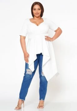 Plus Size Asymmetric Peplum Top