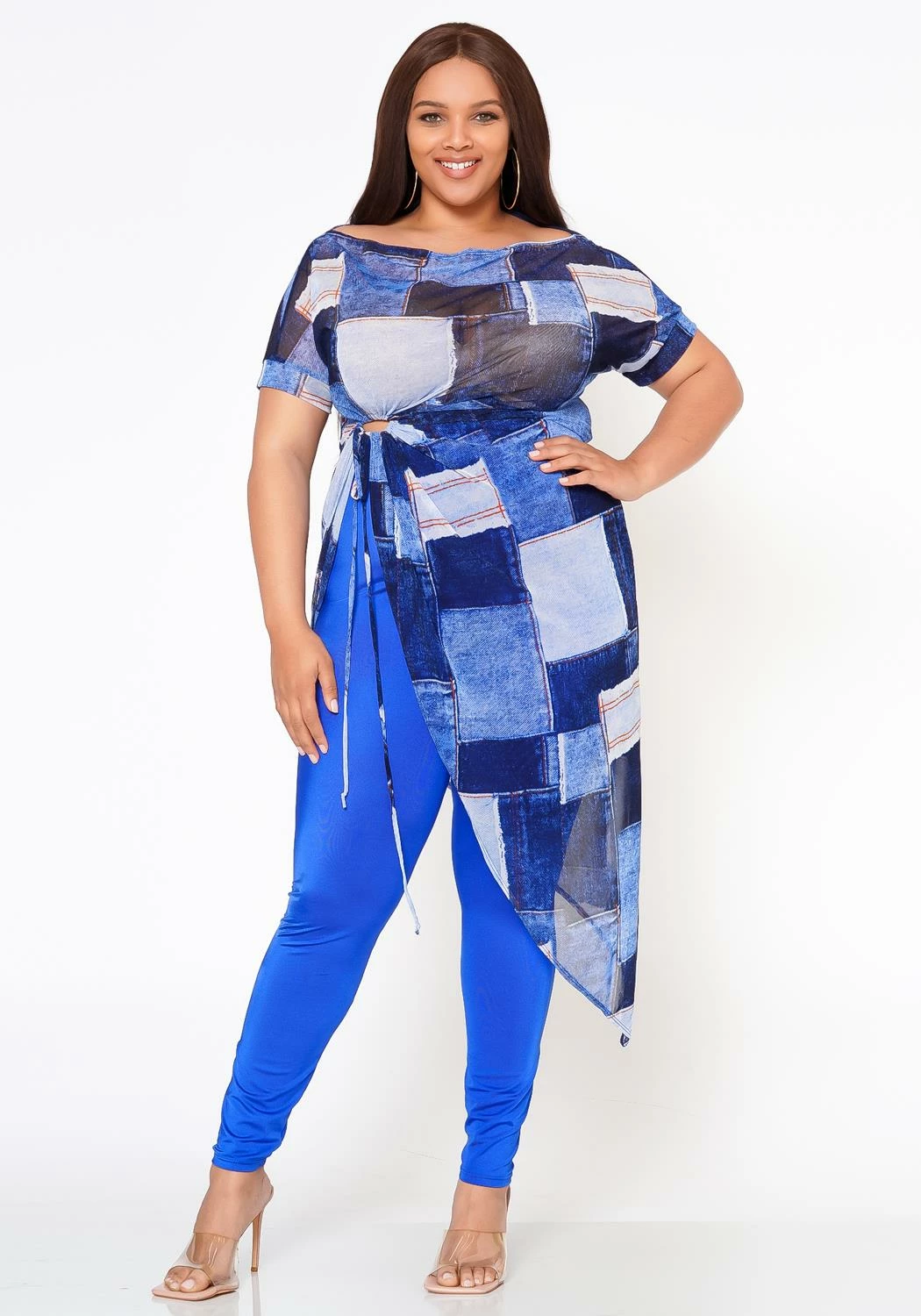 Plus Size Patchwork Mesh Print Asymmetric Top 1 Plus Size Patchwork Mesh Print Asymmetric Top