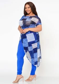 Plus Size Patchwork Mesh Print Asymmetric Top 7 Plus Size Patchwork Mesh Print Asymmetric Top -Asoph Sales Shop 2022582 001 2