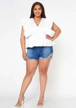 Plus Size Linen Ruffle Hem Blouse -Asoph Sales Shop 2022587 001 0