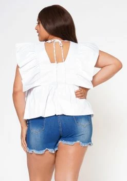 Plus Size Linen Ruffle Hem Blouse -Asoph Sales Shop 2022587 001 5