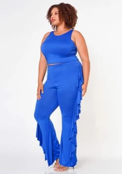 Plus Size Racerback Top & Ruffle Trim Pants Set -Asoph Sales Shop 2022589 002 3