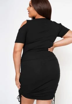 Plus Size Ribbed Knit Cold Shoulder Mini Dress -Asoph Sales Shop 2022591 001 2
