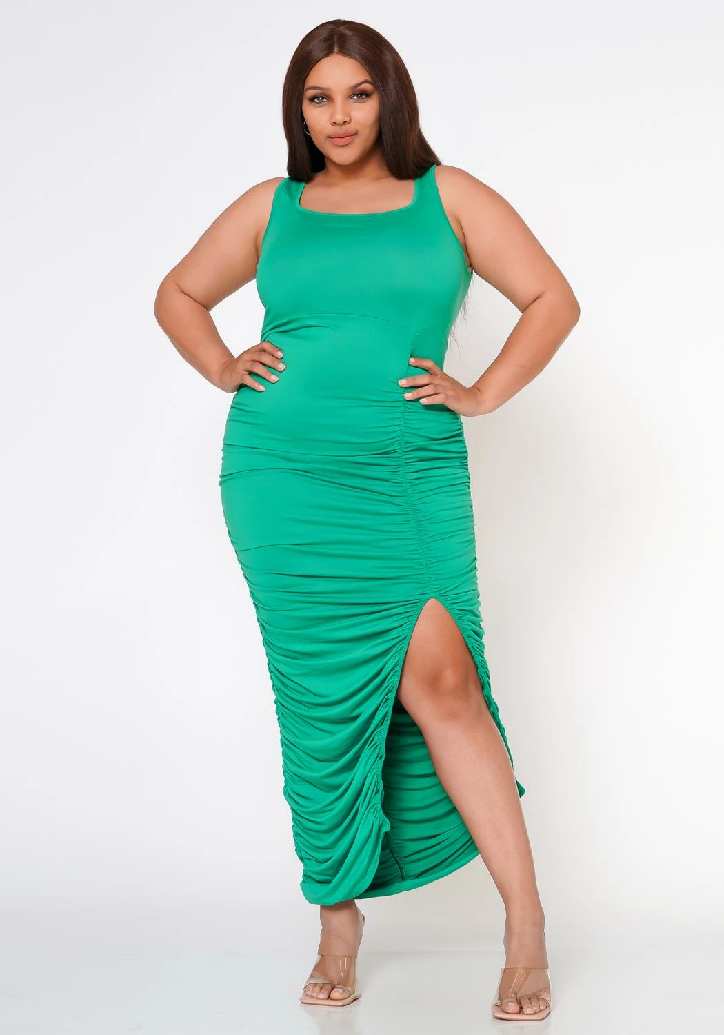 Plus Size Top Trend Ruched Bodycon Midi Dress 2 Plus Size Top Trend Ruched Bodycon Midi Dress - Image 2