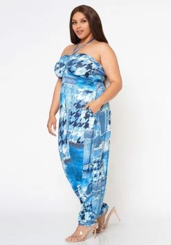 Plus Size Patchwork Denim Print Harem Jumpsuit -Asoph Sales Shop 2022595 001 3