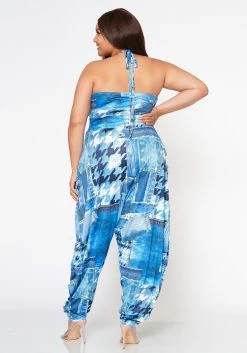 Plus Size Patchwork Denim Print Harem Jumpsuit -Asoph Sales Shop 2022595 001 4