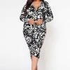 Plus Size Multi Print Drape Front Midi Dress
