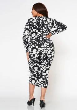 Plus Size Multi Print Drape Front Midi Dress -Asoph Sales Shop 2022598 001 3