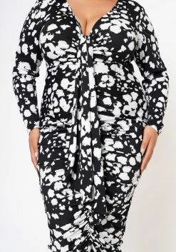 Plus Size Multi Print Drape Front Midi Dress -Asoph Sales Shop 2022598 001 4