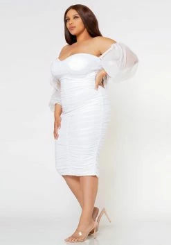 Plus Size Romantic Off Shoulder Ruched Midi Dress 7 Plus Size Romantic Off Shoulder Ruched Midi Dress -Asoph Sales Shop 2022600 001 2