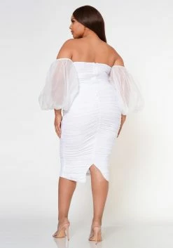 Plus Size Romantic Off Shoulder Ruched Midi Dress 8 Plus Size Romantic Off Shoulder Ruched Midi Dress -Asoph Sales Shop 2022600 001 3