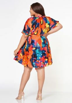 Plus Size Multi Pattern Pleated Fit & Flare Dress -Asoph Sales Shop 2022608 001 4