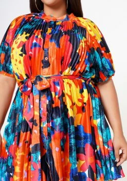 Plus Size Multi Pattern Pleated Fit & Flare Dress -Asoph Sales Shop 2022608 001 5