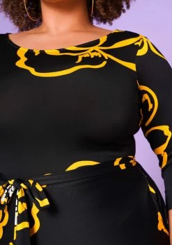 Plus Size Golden Floral Print Fit & Flare Maxi Dress -Asoph Sales Shop 2022613 001 4