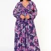 Plus Size Floral Leaf Pattern Fit & Flare Maxi Dress