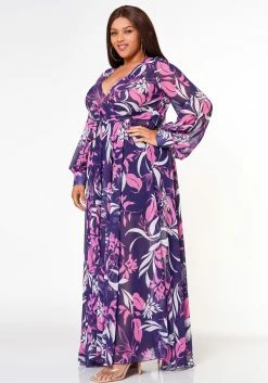 Plus Size Floral Leaf Pattern Fit & Flare Maxi Dress -Asoph Sales Shop 2022617 001 2