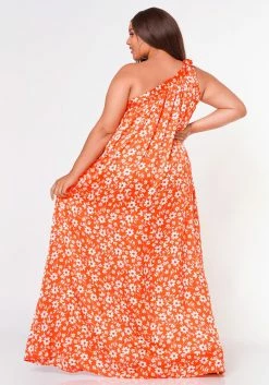 Plus Size One Shoulder Floral Print Maxi Dress -Asoph Sales Shop 2022618 001 4