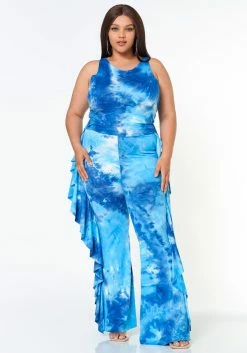 Plus Size Tie Dye Racerback Top & Ruffle Trim Pants Set -Asoph Sales Shop 2022620 001 1
