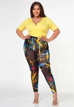 Plus Size Wrap Around Top & Leggings Set